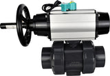 Ball valves Elephant BV4242E-FP-GRM-ISO, body material - UPVC, ball material - UPVC, seal - EPDM, with pneumatic actuator double action PA-DA-105-1, pneumatic distributor 4M310-08 24V and magnetic switch ALS200D