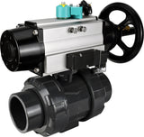 Ball valves Elephant BV4242E-FP-GRM-ISO, body material - UPVC, ball material - UPVC, seal - EPDM, with pneumatic actuator double action PA-DA-105-1, pneumatic distributor 4M310-08 24V and magnetic switch ALS200D