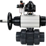Ball valves Elephant BV4242E-FP-GRM-ISO, body material - UPVC, ball material - UPVC, seal - EPDM, with pneumatic actuator double action PA-DA-105-1, pneumatic distributor 4M310-08 220V, LSU APL-510N EX and ATU AFC2000