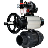 Ball valves Elephant BV4242E-FP-GRM-ISO, body material - UPVC, ball material - UPVC, seal - EPDM, with pneumatic actuator double action PA-DA-105-1, pneumatic distributor 4M310-08 220V, LSU APL-510N EX and ATU AFC2000