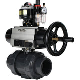 Ball valves Elephant BV4242E-FP-GRM-ISO, body material - UPVC, ball material - UPVC, seal - EPDM, with pneumatic actuator double action PA-DA-105-1, pneumatic distributor 4M310-08 220V, LSU APL-510N EX and ATU AFC2000