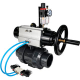 Ball valves Elephant BV4242E-FP-GRM-ISO, body material - UPVC, ball material - UPVC, seal - EPDM, with pneumatic actuator double action PA-DA-105-1, pneumatic distributor 4V320-08 220V and ATU AFC2000