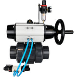 Ball valves Elephant BV4242E-FP-GRM-ISO, body material - UPVC, ball material - UPVC, seal - EPDM, with pneumatic actuator double action PA-DA-105-1, pneumatic distributor 4V320-08 220V and ATU AFC2000