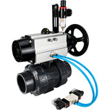 Ball valves Elephant BV4242E-FP-GRM-ISO, body material - UPVC, ball material - UPVC, seal - EPDM, with pneumatic actuator double action PA-DA-105-1, pneumatic distributor 4V320-08 220V and ATU AFC2000