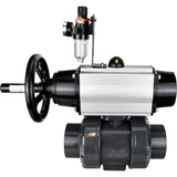 Ball valves Elephant BV4242E-FP-GRM-ISO, body material - UPVC, ball material - UPVC, seal - EPDM, with pneumatic actuator double action PA-DA-105-1, pneumatic distributor 4V320-08 220V and ATU AFC2000
