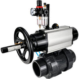 Ball valves Elephant BV4242E-FP-GRM-ISO, body material - UPVC, ball material - UPVC, seal - EPDM, with pneumatic actuator double action PA-DA-105-1, pneumatic distributor 4V320-08 220V and ATU AFC2000