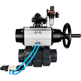 Ball valves Elephant BV4242E-FP-GRM-ISO, body material - UPVC, ball material - UPVC, seal - EPDM, with pneumatic actuator double action PA-DA-105-1, pneumatic distributor 4V320-08 220V, LSU APL-210N and ATU AFC2000