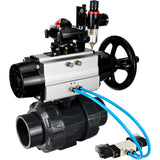Ball valves Elephant BV4242E-FP-GRM-ISO, body material - UPVC, ball material - UPVC, seal - EPDM, with pneumatic actuator double action PA-DA-105-1, pneumatic distributor 4V320-08 220V, LSU APL-210N and ATU AFC2000