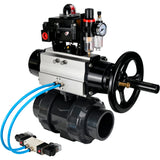 Ball valves Elephant BV4242E-FP-GRM-ISO, body material - UPVC, ball material - UPVC, seal - EPDM, with pneumatic actuator double action PA-DA-105-1, pneumatic distributor 4V320-08 220V, LSU APL-410N EX and ATU AFC2000