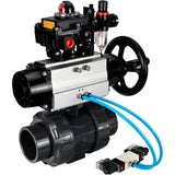 Ball valves Elephant BV4242E-FP-GRM-ISO, body material - UPVC, ball material - UPVC, seal - EPDM, with pneumatic actuator double action PA-DA-105-1, pneumatic distributor 4V320-08 220V, LSU APL-410N EX and ATU AFC2000