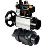 Ball valves Elephant BV4242E-FP-GRM-ISO, body material - UPVC, ball material - UPVC, seal - EPDM, with pneumatic actuator double action PA-DA-105-1, pneumatic distributor 4V320-08 220V, LSU APL-410N EX and ATU AFC2000