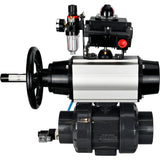 Ball valves Elephant BV4242E-FP-GRM-ISO, body material - UPVC, ball material - UPVC, seal - EPDM, with pneumatic actuator double action PA-DA-105-1, pneumatic distributor 4V320-08 220V, LSU APL-410N EX and ATU AFC2000