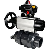 Ball valves Elephant BV4242E-FP-GRM-ISO, body material - UPVC, ball material - UPVC, seal - EPDM, with pneumatic actuator double action PA-DA-105-1, pneumatic distributor 4V320-08 220V and LSU APL-410N EX