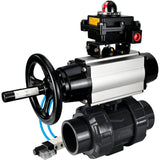 Ball valves Elephant BV4242E-FP-GRM-ISO, body material - UPVC, ball material - UPVC, seal - EPDM, with pneumatic actuator double action PA-DA-105-1, pneumatic distributor 4V320-08 220V and LSU APL-410N EX