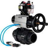 Ball valves Elephant BV4242E-FP-GRM-ISO, body material - UPVC, ball material - UPVC, seal - EPDM, with pneumatic actuator double action PA-DA-105-1, pneumatic distributor 4V320-08 220V, LSU APL-510N EX and ATU AFC2000