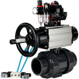 Ball valves Elephant BV4242E-FP-GRM-ISO, body material - UPVC, ball material - UPVC, seal - EPDM, with pneumatic actuator double action PA-DA-105-1, pneumatic distributor 4V320-08 220V, LSU APL-510N EX and ATU AFC2000