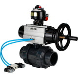 Ball valves Elephant BV4242E-FP-GRM-ISO, body material - UPVC, ball material - UPVC, seal - EPDM, with pneumatic actuator double action PA-DA-105-1, pneumatic distributor 4V320-10 220V and LSU APL-510N EX