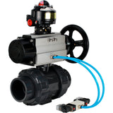 Ball valves Elephant BV4242E-FP-GRM-ISO, body material - UPVC, ball material - UPVC, seal - EPDM, with pneumatic actuator double action PA-DA-105-1, pneumatic distributor 4V320-10 220V and LSU APL-510N EX