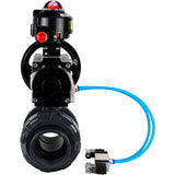 Ball valves Elephant BV4242E-FP-GRM-ISO, body material - UPVC, ball material - UPVC, seal - EPDM, with pneumatic actuator double action PA-DA-105-1, pneumatic distributor 4V320-10 220V and LSU APL-510N EX