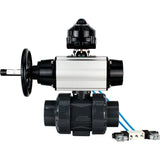 Ball valves Elephant BV4242E-FP-GRM-ISO, body material - UPVC, ball material - UPVC, seal - EPDM, with pneumatic actuator double action PA-DA-105-1, pneumatic distributor 4V320-10 220V and LSU APL-510N EX