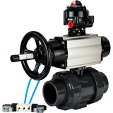 Ball valves Elephant BV4242E-FP-GRM-ISO, body material - UPVC, ball material - UPVC, seal - EPDM, with pneumatic actuator double action PA-DA-105-1, pneumatic distributor 4V320-10 220V and LSU APL-510N EX