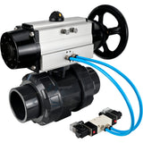 Ball valves Elephant BV4242E-FP-GRM-ISO, body material - UPVC, ball material - UPVC, seal - EPDM, with pneumatic actuator double action PA-DA-105-1 and pneumatic distributor 4V320-10 220V