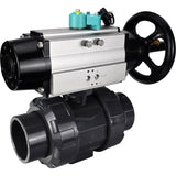 Ball valves Elephant BV4242E-FP-GRM-ISO, body material - UPVC, ball material - UPVC, seal - EPDM, with pneumatic actuator double action PA-DA-105-1 and magnetic switch ALS200D