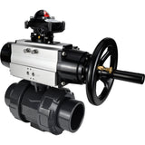Ball valves Elephant BV4242E-FP-GRM-ISO, body material - UPVC, ball material - UPVC, seal - EPDM, with pneumatic actuator double action PA-DA-105-1 and LSU APL-210N
