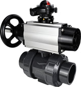 Ball valves Elephant BV4242E-FP-GRM-ISO, body material - UPVC, ball material - UPVC, seal - EPDM, with pneumatic actuator double action PA-DA-105-1 and LSU APL-210N