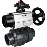 Ball valves Elephant BV4242E-FP-GRM-ISO, body material - UPVC, ball material - UPVC, seal - EPDM, with pneumatic actuator double action PA-DA-105-1 and LSU APL-210N