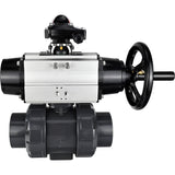 Ball valves Elephant BV4242E-FP-GRM-ISO, body material - UPVC, ball material - UPVC, seal - EPDM, with pneumatic actuator double action PA-DA-105-1 and LSU APL-210N