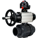 Ball valves Elephant BV4242E-FP-GRM-ISO, body material - UPVC, ball material - UPVC, seal - EPDM, with pneumatic actuator double action PA-DA-105-1 and LSU APL-510N EX