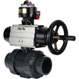 Ball valves Elephant BV4242E-FP-GRM-ISO, body material - UPVC, ball material - UPVC, seal - EPDM, with pneumatic actuator double action PA-DA-105-1 and LSU APL-510N EX