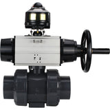 Ball valves Elephant BV4242E-FP-GRM-ISO, body material - UPVC, ball material - UPVC, seal - EPDM, with pneumatic actuator double action PA-DA-105-1 and LSU APL-510N EX
