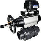 Ball valves Elephant BV4242E-FP-GRM-ISO, body material - UPVC, ball material - UPVC, seal - EPDM, with pneumatic actuator double action PA-DA-105-1 and electro-pneumatic rotary positioner YT-1000RSN without feedback