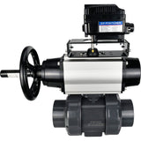 Ball valves Elephant BV4242E-FP-GRM-ISO, body material - UPVC, ball material - UPVC, seal - EPDM, with pneumatic actuator double action PA-DA-105-1 and electro-pneumatic rotary positioner YT-1000RSN without feedback