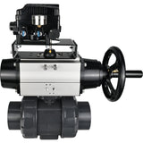 Ball valves Elephant BV4242E-FP-GRM-ISO, body material - UPVC, ball material - UPVC, seal - EPDM, with pneumatic actuator double action PA-DA-105-1 and electro-pneumatic rotary positioner YT-1000RSN without feedback