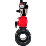 Ball valves Elephant BV4242E-FP-GRM-ISO, body material - UPVC, ball material - UPVC, seal - EPDM, with pneumatic actuator double action PA-DA, pneumatic distributor 4M310-08 24V, LSU APL-210N and ATU AFC2000