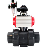 Ball valves Elephant BV4242E-FP-GRM-ISO, body material - UPVC, ball material - UPVC, seal - EPDM, with pneumatic actuator double action PA-DA, pneumatic distributor 4M310-08 24V, LSU APL-210N and ATU AFC2000