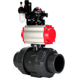 Ball valves Elephant BV4242E-FP-GRM-ISO, body material - UPVC, ball material - UPVC, seal - EPDM, with pneumatic actuator double action PA-DA, pneumatic distributor 4M310-08 24V, LSU APL-210N and ATU AFC2000