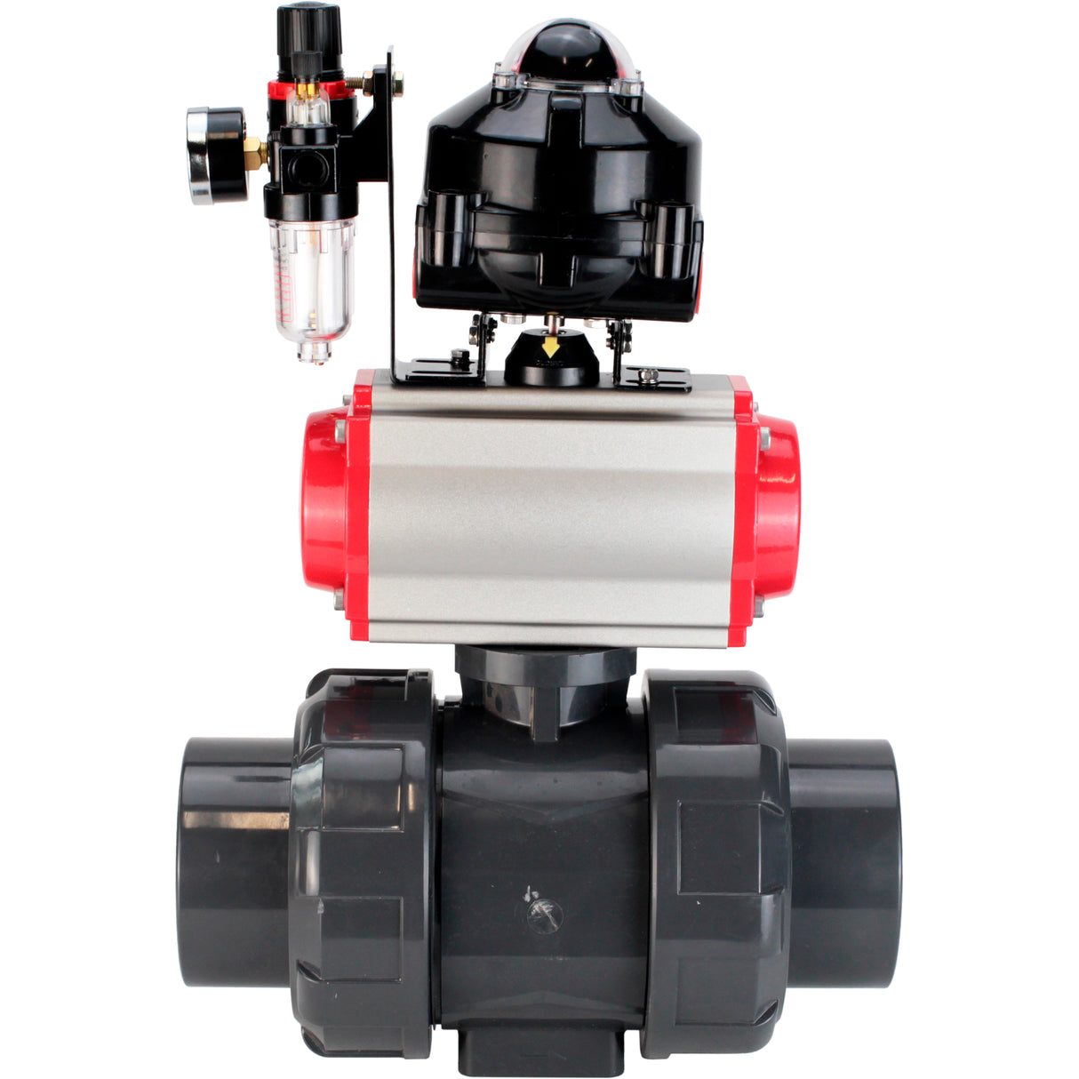 Ball valves Elephant BV4242E-FP-GRM-ISO, body material - UPVC, ball material - UPVC, seal - EPDM, with pneumatic actuator double action PA-DA, pneumatic distributor 4M310-08 220V, LSU APL-510N EX and ATU AFC2000