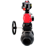 Ball valves Elephant BV4242E-FP-GRM-ISO, body material - UPVC, ball material - UPVC, seal - EPDM, with pneumatic actuator double action PA-DA, pneumatic distributor 4M310-08 220V, LSU APL-510N EX and handwheel MON