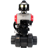 Ball valves Elephant BV4242E-FP-GRM-ISO, body material - UPVC, ball material - UPVC, seal - EPDM, with pneumatic actuator double action PA-DA, pneumatic distributor 4M310-08 220V, LSU APL-510N EX and handwheel MON