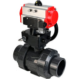 Ball valves Elephant BV4242E-FP-GRM-ISO, body material - UPVC, ball material - UPVC, seal - EPDM, with pneumatic actuator double action PA-DA, pneumatic distributor 4M310-08 24V and handwheel MON
