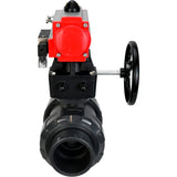 Ball valves Elephant BV4242E-FP-GRM-ISO, body material - UPVC, ball material - UPVC, seal - EPDM, with pneumatic actuator double action PA-DA, pneumatic distributor 4M310-08 24V and handwheel MON