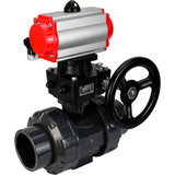Ball valves Elephant BV4242E-FP-GRM-ISO, body material - UPVC, ball material - UPVC, seal - EPDM, with pneumatic actuator double action PA-DA, pneumatic distributor 4M310-08 24V and handwheel MON