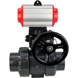 Ball valves Elephant BV4242E-FP-GRM-ISO, body material - UPVC, ball material - UPVC, seal - EPDM, with pneumatic actuator double action PA-DA, pneumatic distributor 4M310-08 24V and handwheel MON