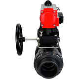 Ball valves Elephant BV4242E-FP-GRM-ISO, body material - UPVC, ball material - UPVC, seal - EPDM, with pneumatic actuator double action PA-DA, pneumatic distributor 4M310-08 24V and handwheel MON