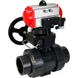 Ball valves Elephant BV4242E-FP-GRM-ISO, body material - UPVC, ball material - UPVC, seal - EPDM, with pneumatic actuator double action PA-DA, pneumatic distributor 4M310-08 24V and handwheel MON