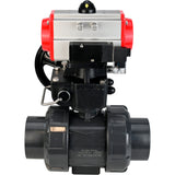 Ball valves Elephant BV4242E-FP-GRM-ISO, body material - UPVC, ball material - UPVC, seal - EPDM, with pneumatic actuator double action PA-DA, pneumatic distributor 4M310-08 24V and handwheel MON